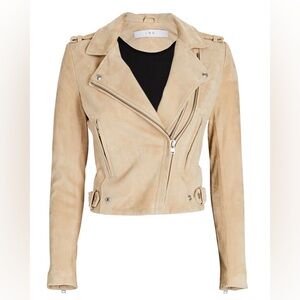 IRO Paris Dylan Suede Lamb Leather Moto Biker Jacket Beige